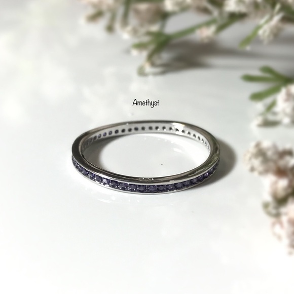 Amethyst CZ Stackable Sterling Silver Ring - Picture 4 of 8